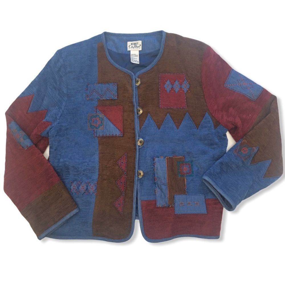 Koret Multicolor Patchwork Blazer - Blue, Red, Br… - image 1